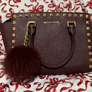 Michael Kors Burgundy Studded Women's Bag and Michael kors keychain